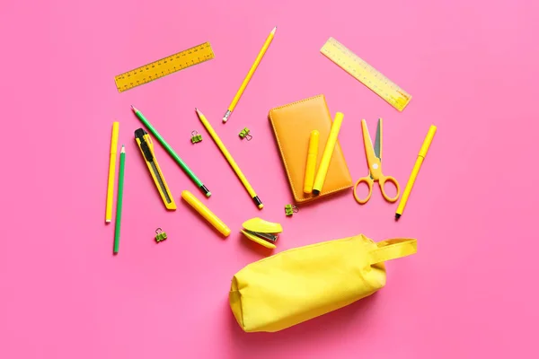 Pencil Case Stationery Color Background — Stock Photo, Image