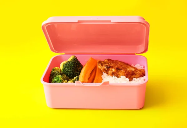 Lunch Box Tasty Food Color Background — Stock Photo, Image