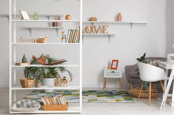 Interior Modern Living Room Book Shelf — Stock Photo, Image