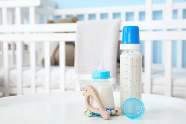 Bottles Milk Baby Table Room — Stock Photo, Image