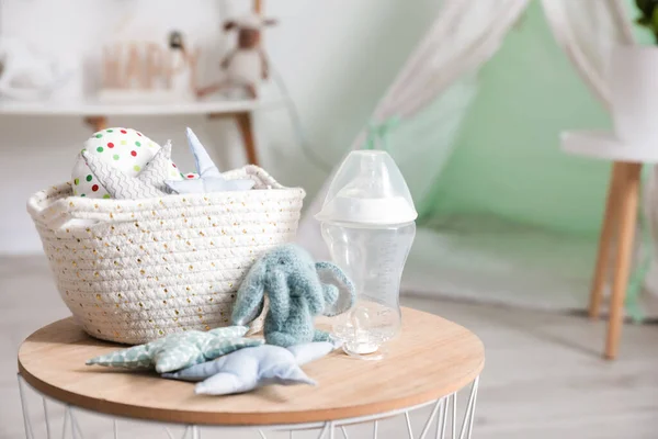 Baby Bottle Toys Table Room — Stock Photo, Image