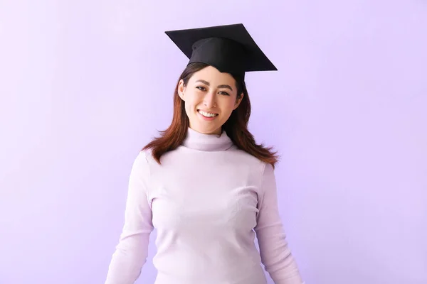 Estudiante Graduada Sobre Fondo Color — Foto de Stock