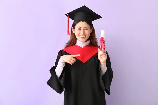 Γυναίκα Απόφοιτος Φοιτητής Δίπλωμα Φόντο Χρώμα — Φωτογραφία Αρχείου
