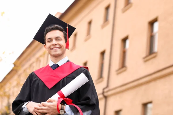 Portrait Male Graduating Student Outdoors — Stock Photo, Image