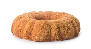 Beyaz arka planda lezzetli mısır keki.