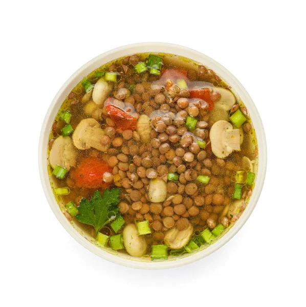 Bowl Tasty Lentil Soup White Background — Stock Photo, Image