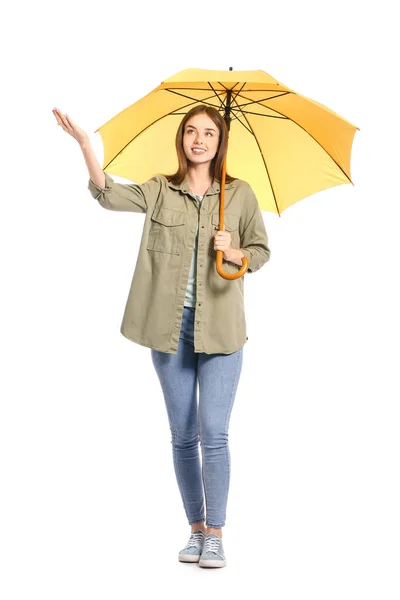 Stylish Young Woman Umbrella White Background — Stock Photo, Image