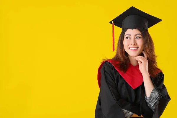 Studente Laureata Femminile Sfondo Colore — Foto Stock