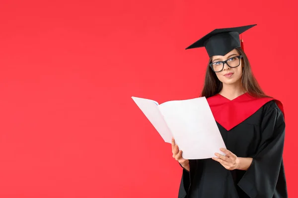 Kvinna Examen Student Färg Bakgrund — Stockfoto