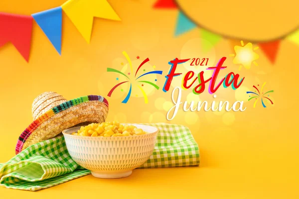 Όμορφη Ευχετήρια Κάρτα Για Festa Junina Φεστιβάλ Ιουνίου — Φωτογραφία Αρχείου