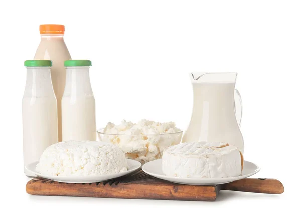 Different Dairy Products White Background — Stock Photo, Image