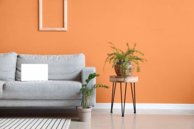 Oturma odasının şık ve rahat koltuğu var.