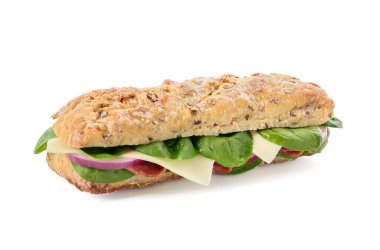 Beyaz arka planda lezzetli ciabatta sandviçi