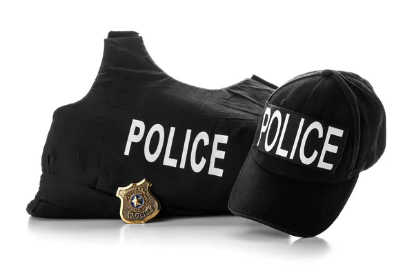 Uniform Politieman Witte Achtergrond — Stockfoto