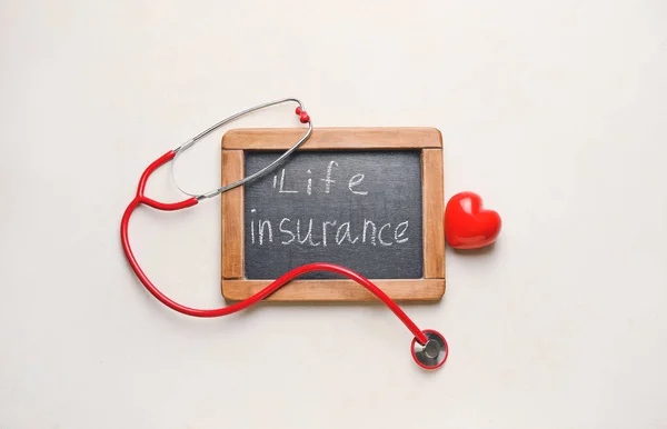 Chalk Board Text Life Insurance Stethoscope Light Background — Stock Photo, Image