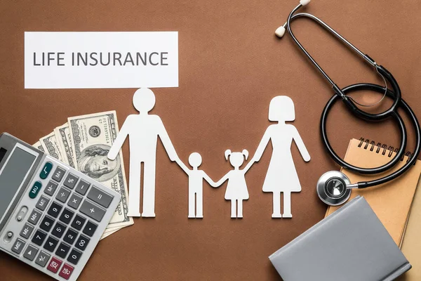 Composition Family Figures Text Life Insurance Color Background — Stock Photo, Image