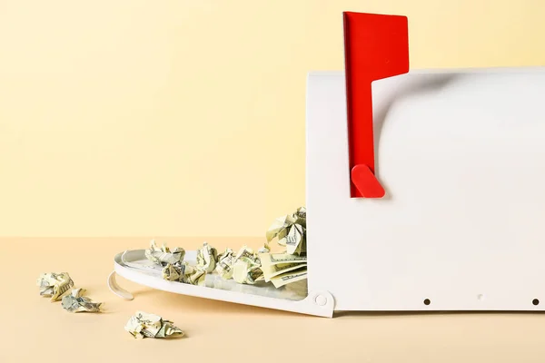 Mail Box Crumpled Money Color Background — Stock Photo, Image
