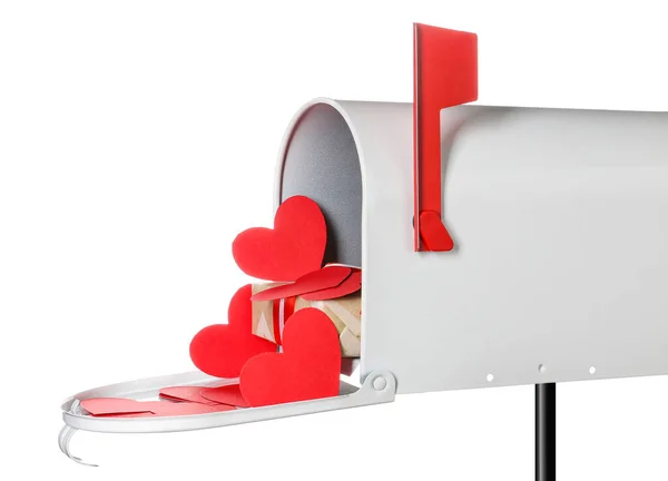 Mail Box Gift Red Hearts White Background — Stock Photo, Image