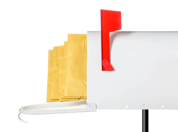 Briefkasten Mit Briefen Auf Weißem Hintergrund — Stockfoto