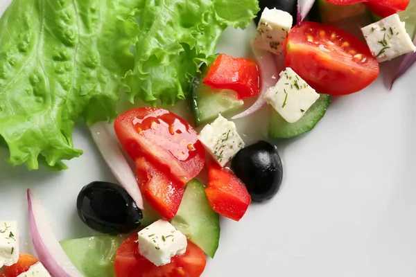 Tasty Greek Salad Plate Closeup — Stock Photo, Image