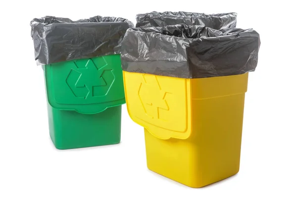 Different Rubbish Bins Logo Recycling White Background — Stock Photo, Image