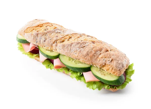 Smaklig Ciabatta Smörgås Vit Bakgrund — Stockfoto