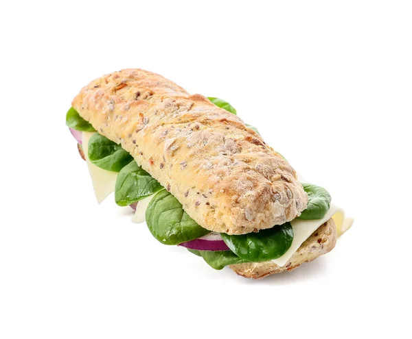 Smaklig Ciabatta Smörgås Vit Bakgrund — Stockfoto