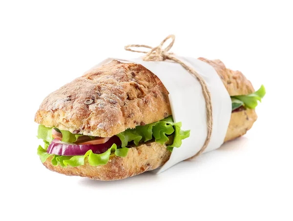 Tasty Ciabatta Sandwich White Background — Stock Photo, Image