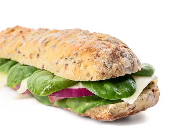 Smaklig Ciabatta Smörgås Vit Bakgrund — Stockfoto