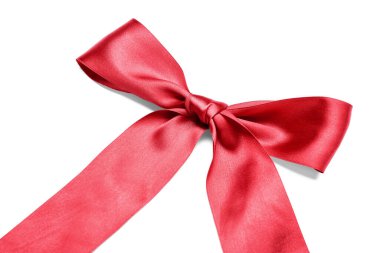 Beyaz arkaplanda kırmızı kurdeleden yapılmış yay