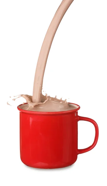 Gießen Kakaogetränk Tasse Auf Weißem Hintergrund — Stockfoto