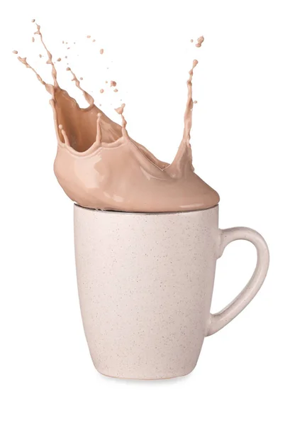 Чашка Какао Напій Бризкою Білому Тлі — стокове фото