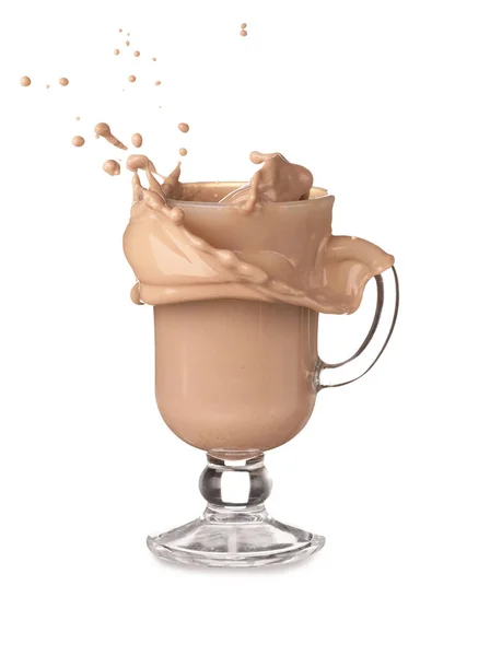 Glass Cup Cocoa Drink Splash White Background — Stock Photo, Image