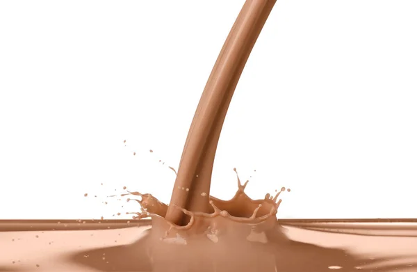 Gieten Van Cacao Drank Witte Achtergrond — Stockfoto