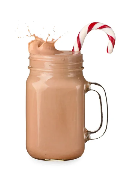 Mason Jar Cocoa Drink Splash White Background — Stock Photo, Image