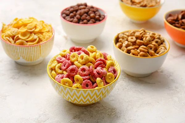 Bowls Different Cereals Light Background — Stock Photo, Image
