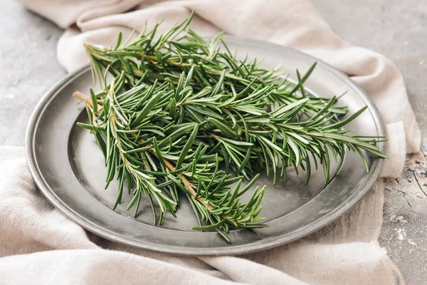 Tray Fresh Rosemary Grey Background Closeup — Stock Photo, Image