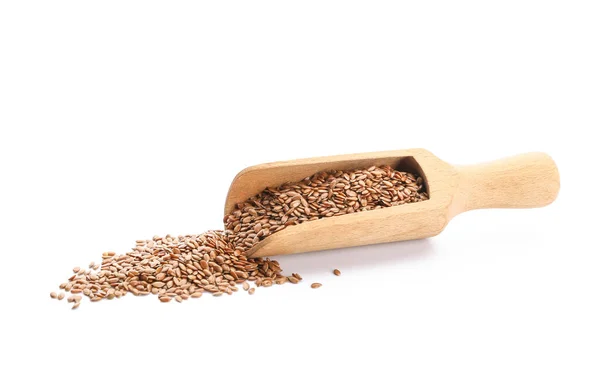 Scoop Flax Seeds White Background — Stock Photo, Image