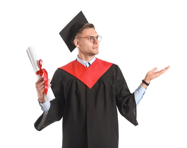 Man Afstuderen Student Witte Achtergrond — Stockfoto