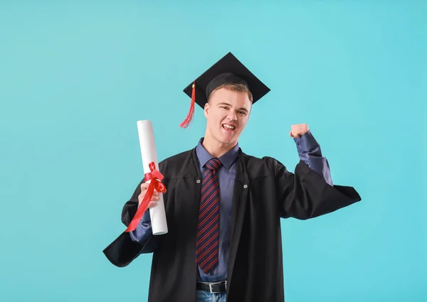 Gelukkig Afstuderen Student Kleur Achtergrond — Stockfoto