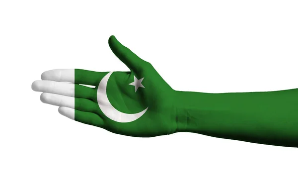 Hand Colors Pakistan Flag White Background — Stock Photo, Image