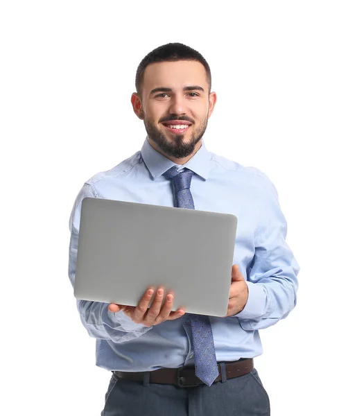 Businessman Using Laptop White Background — Stock Photo, Image