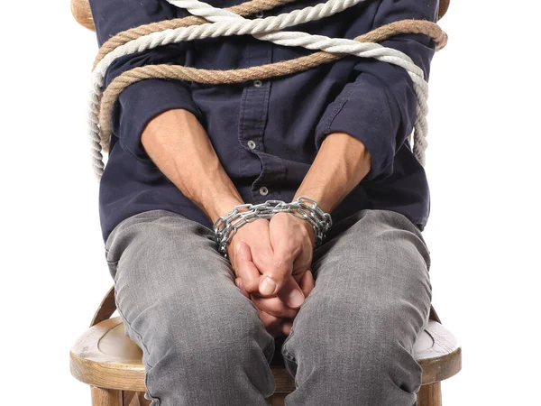 Male Hostage White Background Closeup — Stock Photo, Image