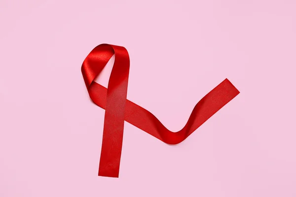 Red Ribbon Color Background Aid Awareness Concept — Stock Photo, Image