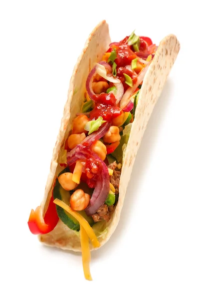 Lekkere Taco Witte Achtergrond — Stockfoto