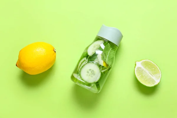 Bottle Cucumber Lemonade Color Background — Stock Photo, Image