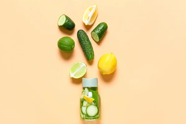 Bottle Cucumber Lemonade Color Background — Stock Photo, Image