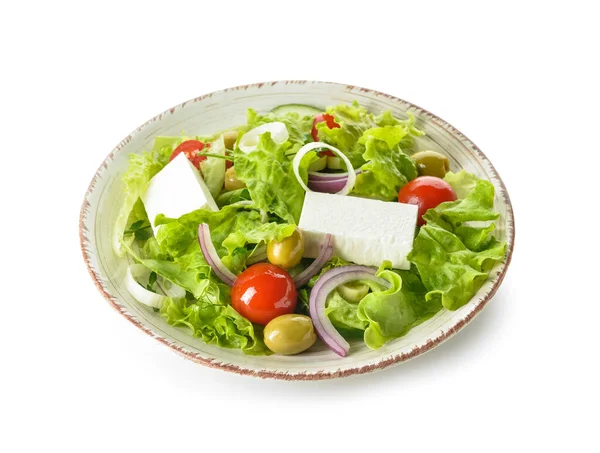 Prato Com Salada Fresca Sobre Fundo Branco — Fotografia de Stock