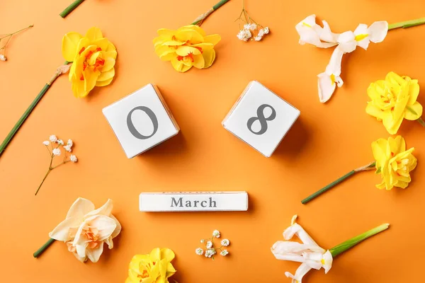 Vackra Blommor Och Kalender Färg Bakgrund — Stockfoto