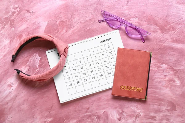 Calendario Accessori Femminili Sfondo Colori — Foto Stock